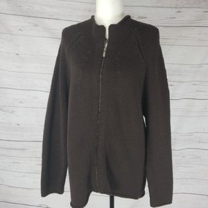 Brown knit zip donna Karen new York sweater size L